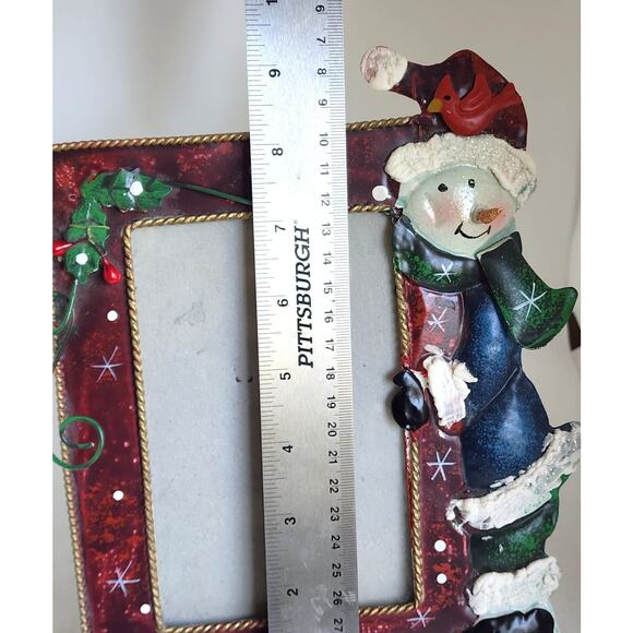 PICTURE FRAME-CHRISTMAS THEME-Snowman-Metal-6"x3.5" Picture Size-8"x7" Frame - Picture 9 of 10